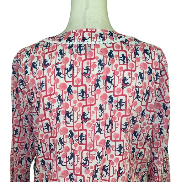 Talbots Monkey Print Pink and Navy Blue Tunic Top - M - Picture 8 of 15